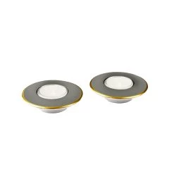 Augarten Tealight Holders Light Grey With Gold Rim – Set Of 2
