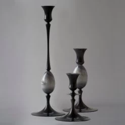 E.R. Butler Biedermeier Candlesticks Oxidized Bronze With Blue-Grey Agate Egg