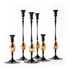 E.R. Butler Biedermeier Candlesticks Oxidized Bronze With Gold Egg