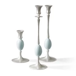 E.R. Butler Biedermeier Candlesticks Satin Silver With Robin’s Egg Blue Egg
