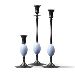 E.R. Butler Biedermeier Candlesticks Oxidized Bronze With Ibis Egg