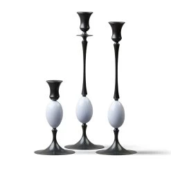 E.R. Butler Biedermeier Candlesticks Oxidized Bronze With Nightingale Egg