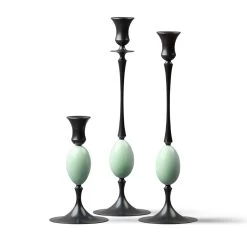 E.R. Butler Biedermeier Candlesticks Oxidized Bronze With Thrush Egg