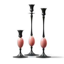 E.R. Butler Biedermeier Candlesticks Oxidized Bronze With Wren Egg