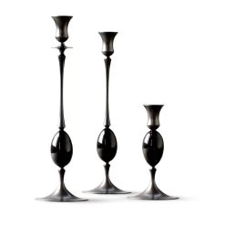 E.R. Butler Oxidized Bronze Candlesticks With Black Buffalo Horn Egg