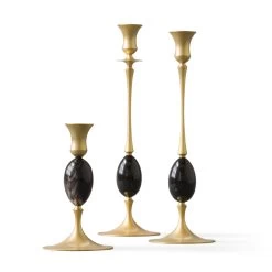 E.R. Butler Satin Gold Candlesticks With Black Buffalo Horn Egg