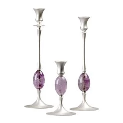 E.R. Butler Biedermeier Candlesticks Satin Silver With Amethyst Egg
