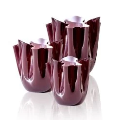 Venini Fazzoletto Opalino Bicolore Vases Ox Blood Red And Cipria Pink