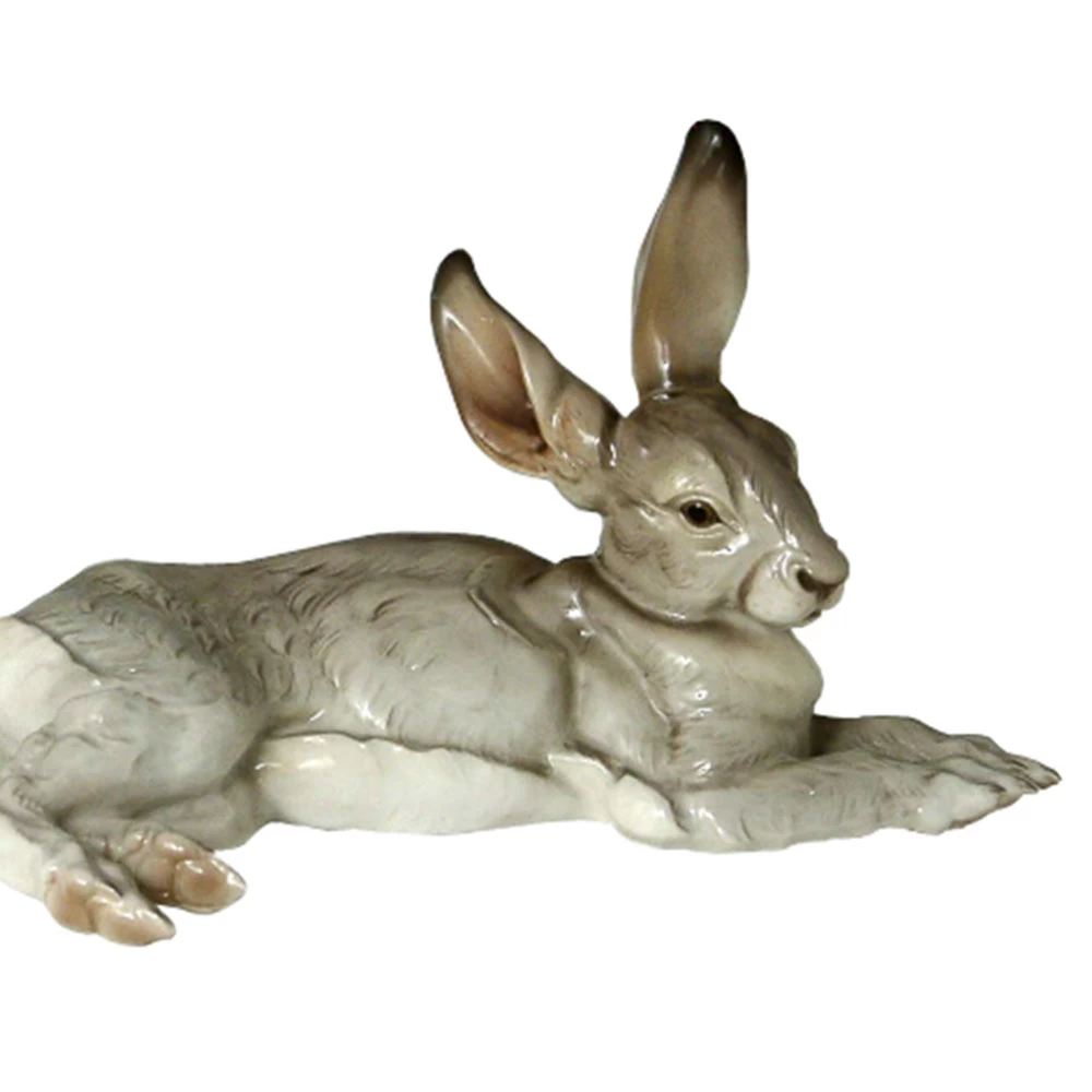 Nymphenburg Porcelain Lying Hare Painted - Image 2