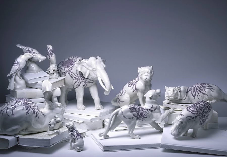 Nymphenburg Elephant With Flowers Of Life Décor - Image 2