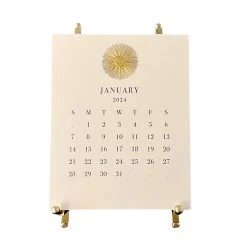 The Printery 2024 Ecru Calendar With Brass Easel