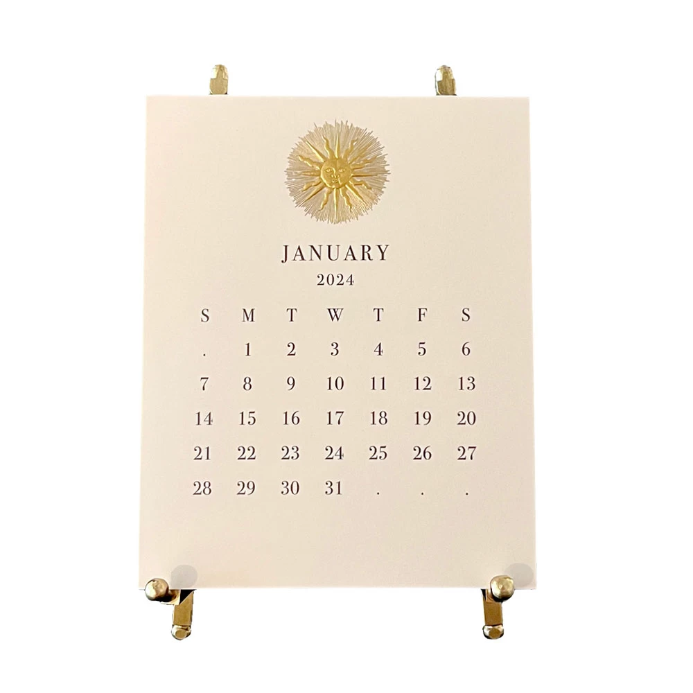 The Printery 2024 Ecru Calendar With Brass Easel